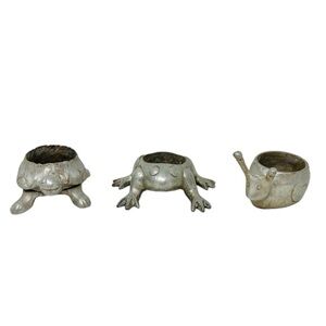 Vintage metal animal candle holders Set of 3 Turtle Frog Snail Tealights Pewter